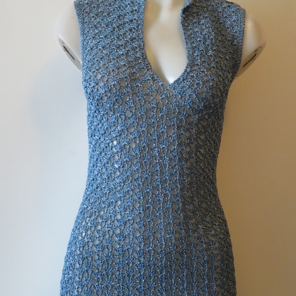 NWT MARMALADE BLUE METALLIC CROCHET MAXI DRESS XS* 🟢 - Picture 4 of 6